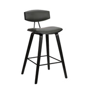 Fox 28.5" Bar Height Gray Faux Leather and Black Wood Mid-Century Modern Bar Stool - Furniture City (CA)l