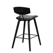 Fox 28.5" Bar Height Gray Faux Leather and Black Wood Mid-Century Modern Bar Stool - Furniture City (CA)l