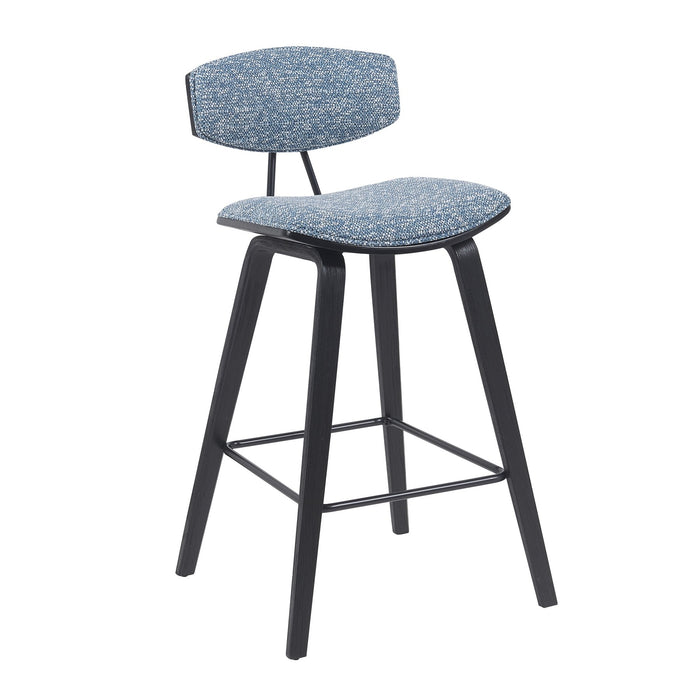 Fox Modern Swivel Counter Height Bar Stool with Speckled Blue Upholstered Seat and Black Brushed Wood Frame