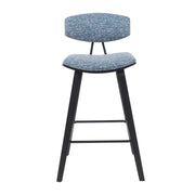 Fox Modern Swivel Counter Height Bar Stool with Speckled Blue Upholstered Seat and Black Brushed Wood Frame - Furniture City (CA)l