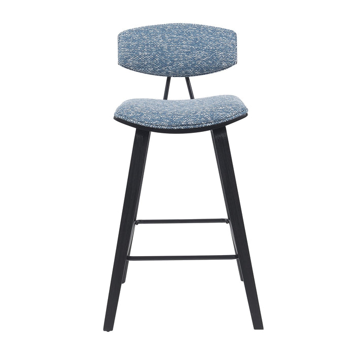 Fox Modern Swivel Counter Height Bar Stool with Speckled Blue Upholstered Seat and Black Brushed Wood Frame