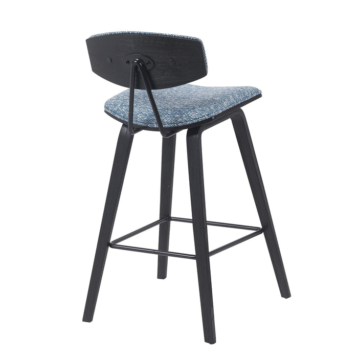 Fox Modern Swivel Counter Height Bar Stool with Speckled Blue Upholstered Seat and Black Brushed Wood Frame