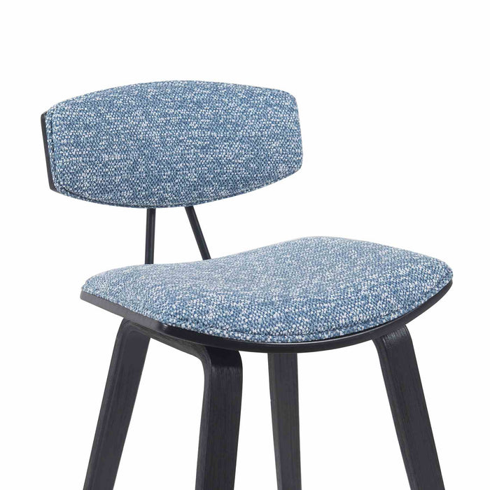 Fox Modern Swivel Counter Height Bar Stool with Speckled Blue Upholstered Seat and Black Brushed Wood Frame