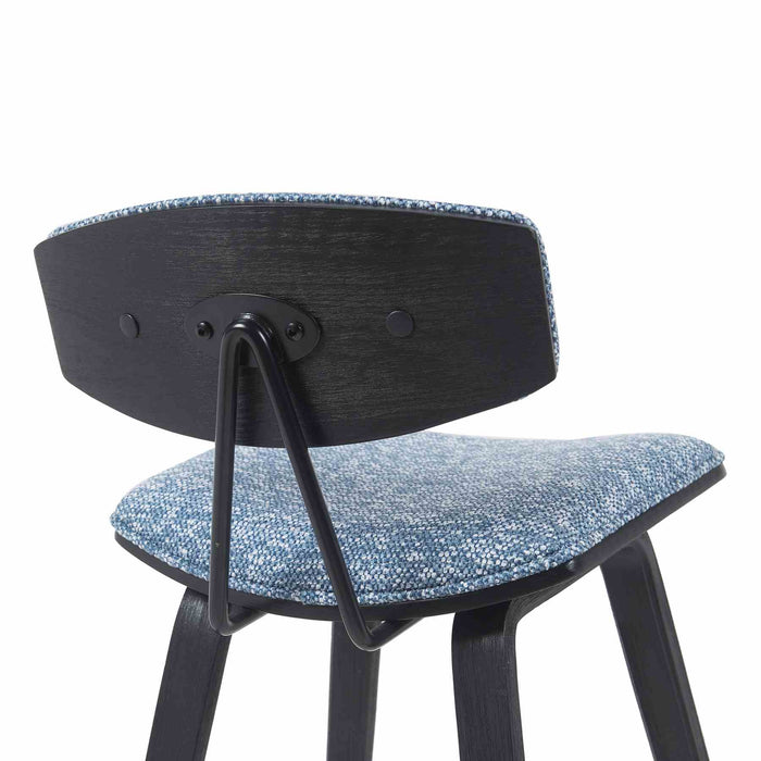 Fox Modern Swivel Counter Height Bar Stool with Speckled Blue Upholstered Seat and Black Brushed Wood Frame