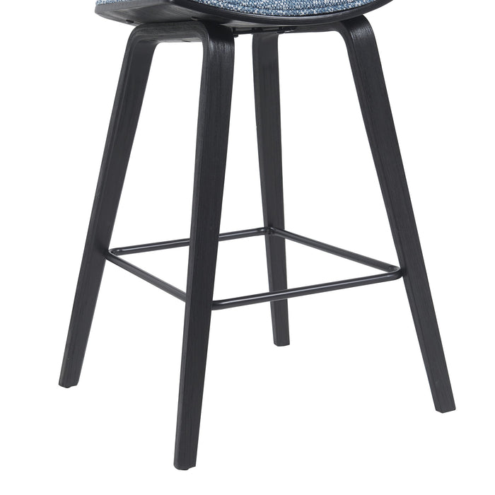 Fox Modern Swivel Counter Height Bar Stool with Speckled Blue Upholstered Seat and Black Brushed Wood Frame