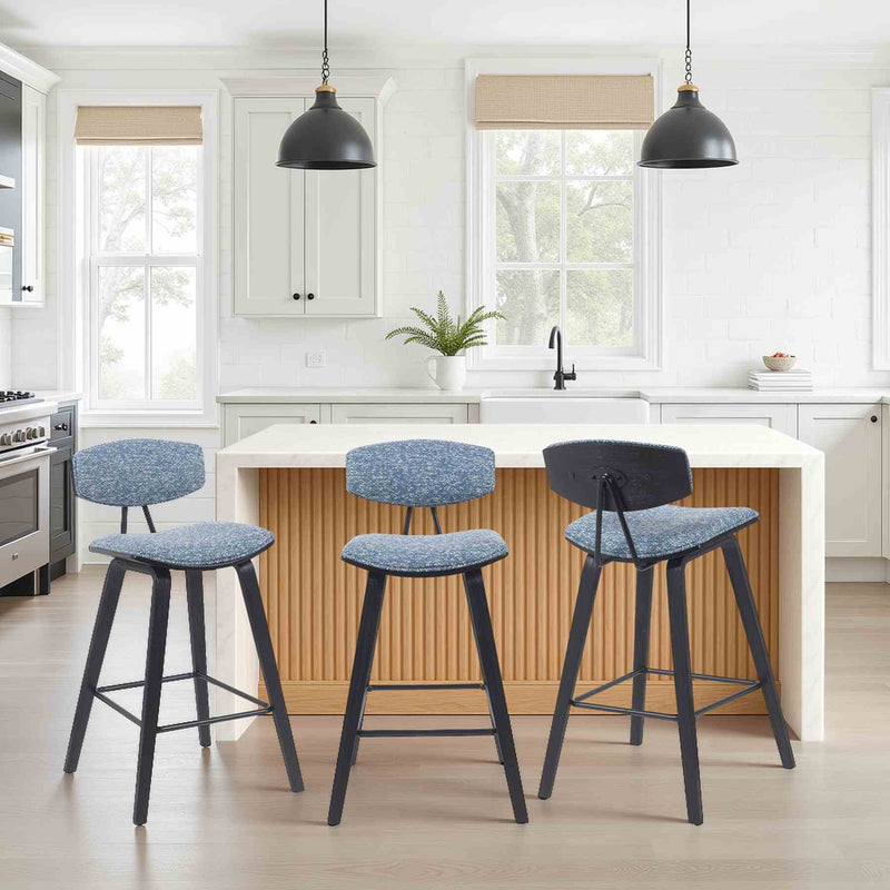 Fox Modern Swivel Counter Height Bar Stool with Speckled Blue Upholstered Seat and Black Brushed Wood Frame - Furniture City (CA)l