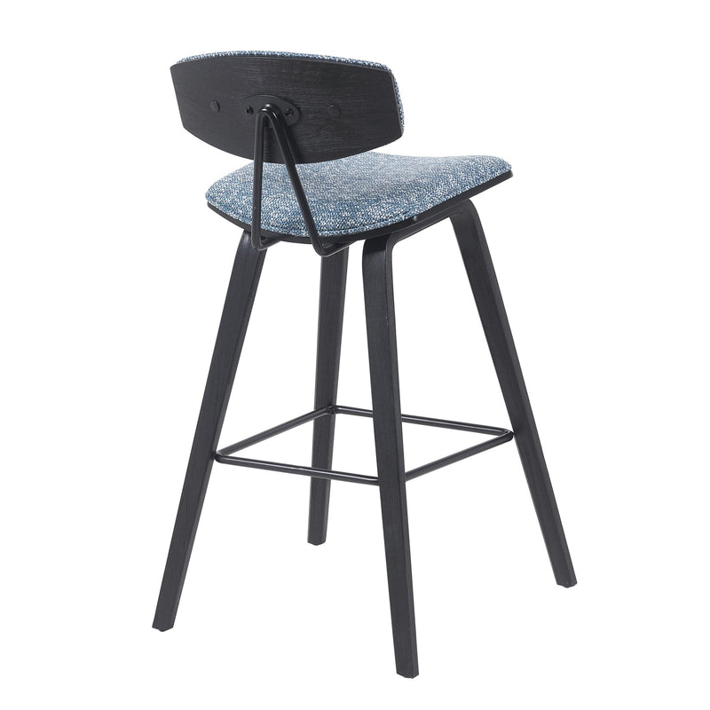 Fox Modern Swivel Bar Height Stool with Speckled Blue Upholstered Seat and Black Brushed Wood Frame - Furniture City (CA)l