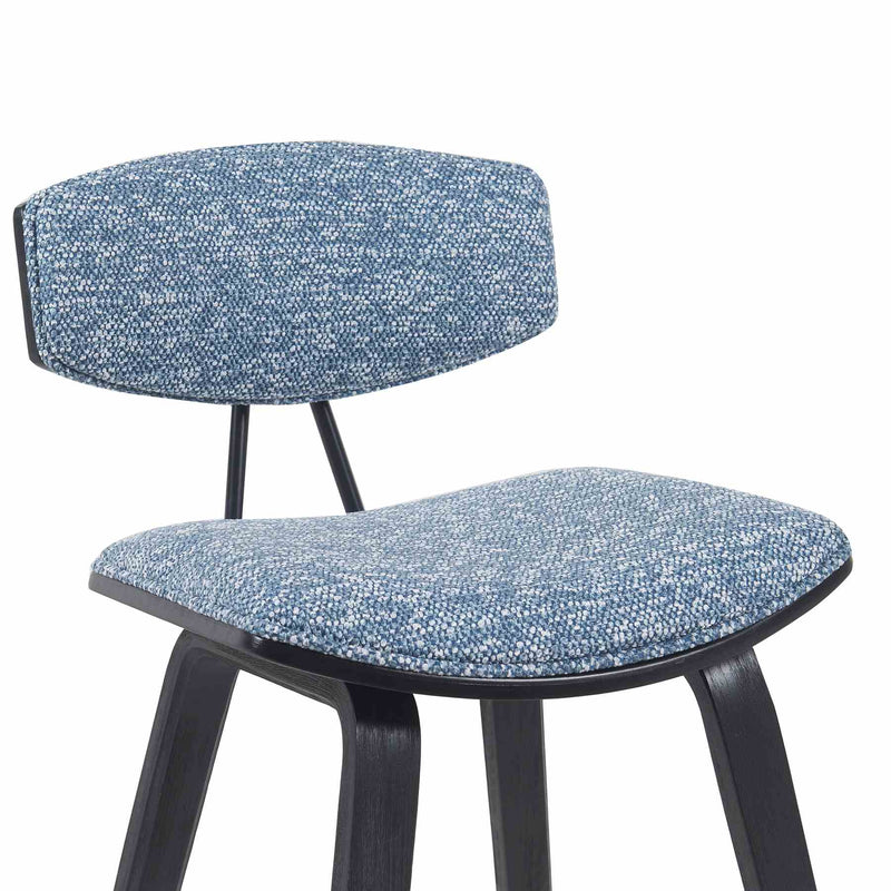 Fox Modern Swivel Bar Height Stool with Speckled Blue Upholstered Seat and Black Brushed Wood Frame - Furniture City (CA)l