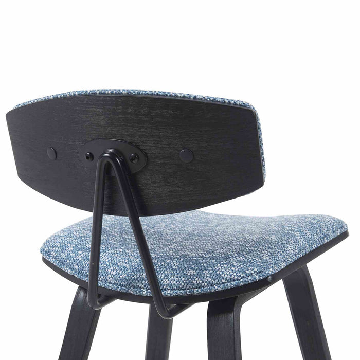 Fox Modern Swivel Bar Height Stool with Speckled Blue Upholstered Seat and Black Brushed Wood Frame