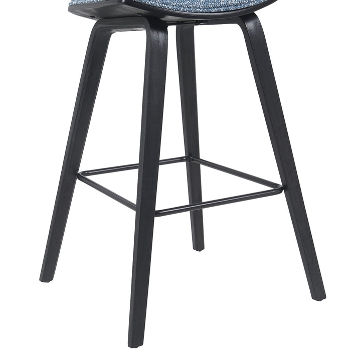Fox Modern Swivel Bar Height Stool with Speckled Blue Upholstered Seat and Black Brushed Wood Frame
