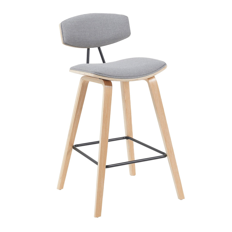 Fox Modern Swivel Counter Height Bar Stool with Grey Upholstered Seat and Patterned Oak Wood Frame - Furniture City (CA)l