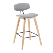 Fox Modern Swivel Bar Height Stool with Grey Upholstered Seat and Patterned Oak Wood Frame - Furniture City (CA)l