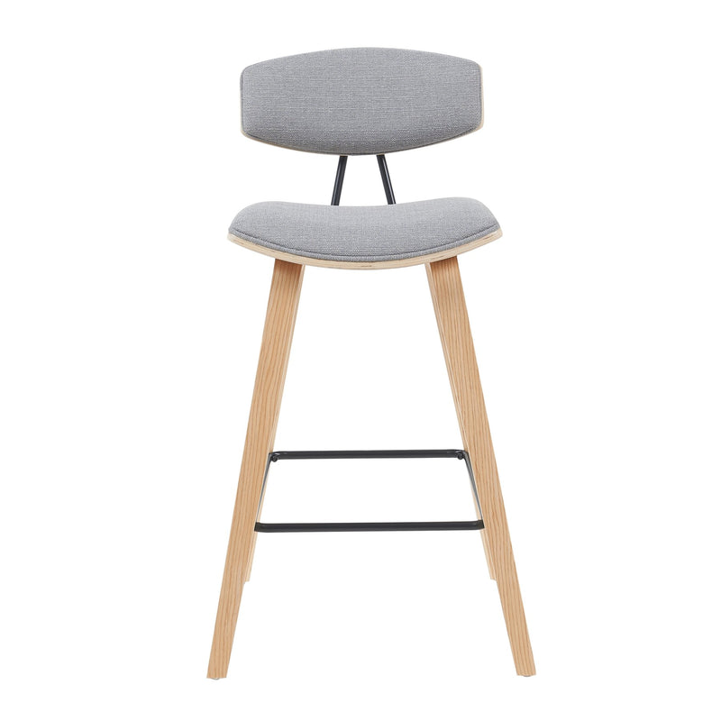 Fox Modern Swivel Bar Height Stool with Grey Upholstered Seat and Patterned Oak Wood Frame - Furniture City (CA)l
