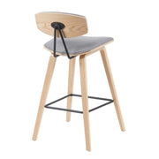Fox Modern Swivel Bar Height Stool with Grey Upholstered Seat and Patterned Oak Wood Frame - Furniture City (CA)l