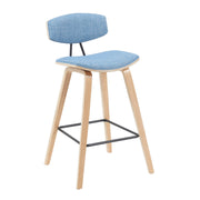 Fox Modern Swivel Counter Height Bar Stool with Light Blue Upholstered Seat and Patterned Oak Wood Frame - Furniture City (CA)l