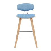 Fox Modern Swivel Counter Height Bar Stool with Light Blue Upholstered Seat and Patterned Oak Wood Frame - Furniture City (CA)l