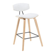 Fox Modern Swivel Counter Height Bar Stool with White Upholstered Seat and Patterned Oak Wood Frame - Furniture City (CA)l