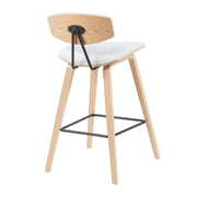 Fox Modern Swivel Counter Height Bar Stool with White Upholstered Seat and Patterned Oak Wood Frame - Furniture City (CA)l