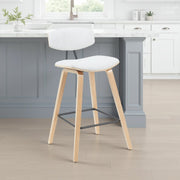 Fox Modern Swivel Counter Height Bar Stool with White Upholstered Seat and Patterned Oak Wood Frame - Furniture City (CA)l