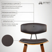 Fox 25.5" Counter Height Brown Faux Leather and Walnut Wood Mid-Century Modern Bar Stool - Furniture City (CA)l