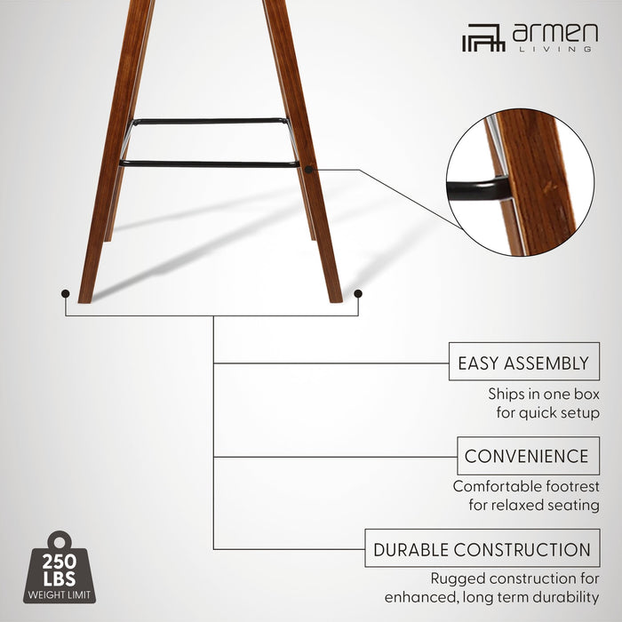 Fox 25.5" Counter Height Brown Faux Leather and Walnut Wood Mid-Century Modern Bar Stool