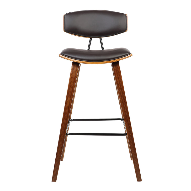 Fox 25.5" Counter Height Brown Faux Leather and Walnut Wood Mid-Century Modern Bar Stool - Furniture City (CA)l