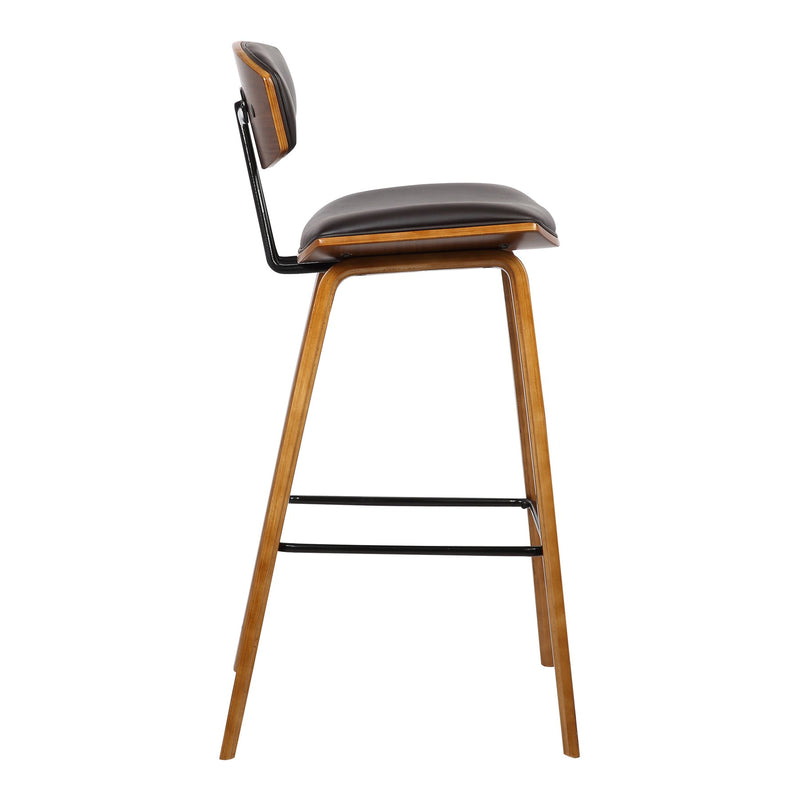 Fox 25.5" Counter Height Brown Faux Leather and Walnut Wood Mid-Century Modern Bar Stool - Furniture City (CA)l