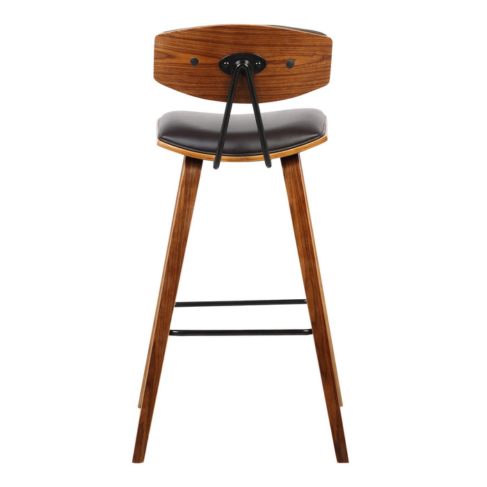 Fox 25.5" Counter Height Brown Faux Leather and Walnut Wood Mid-Century Modern Bar Stool