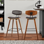 Fox 25.5" Counter Height Brown Faux Leather and Walnut Wood Mid-Century Modern Bar Stool - Furniture City (CA)l