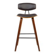Fox 28.5" Bar Height Brown Faux Leather and Walnut Wood Mid-Century Modern Bar Stool - Furniture City (CA)l