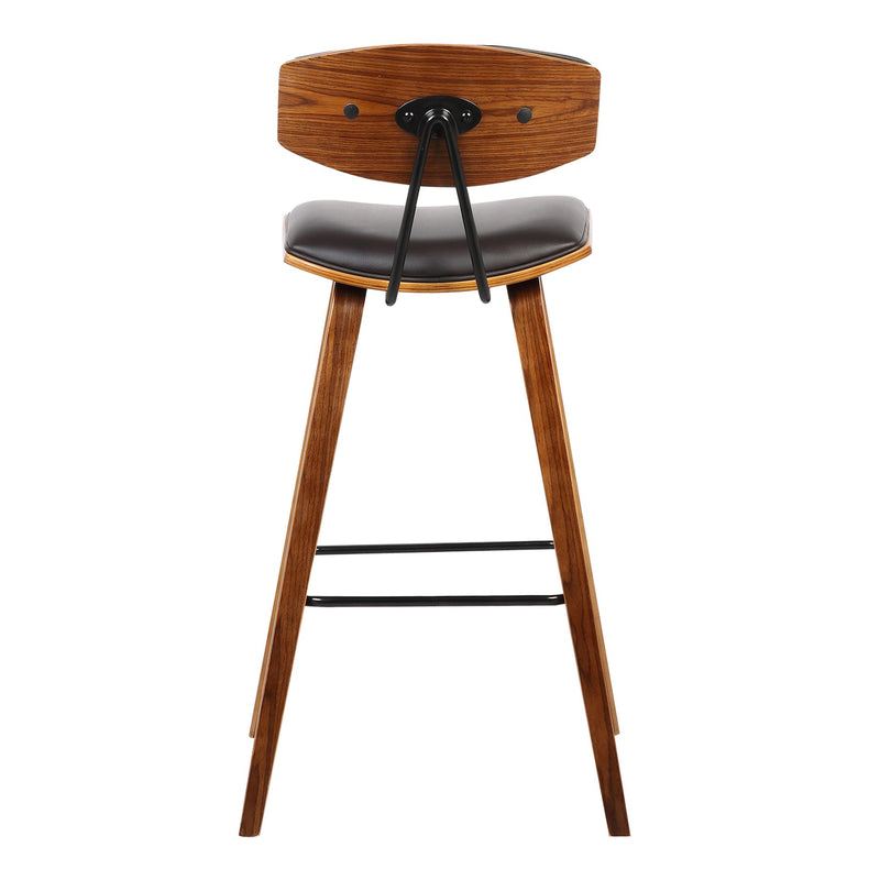 Fox 28.5" Bar Height Brown Faux Leather and Walnut Wood Mid-Century Modern Bar Stool - Furniture City (CA)l