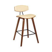 Fox 25.5" Counter Height Cream Faux Leather and Walnut Wood Mid-Century Modern Bar Stool - Furniture City (CA)l
