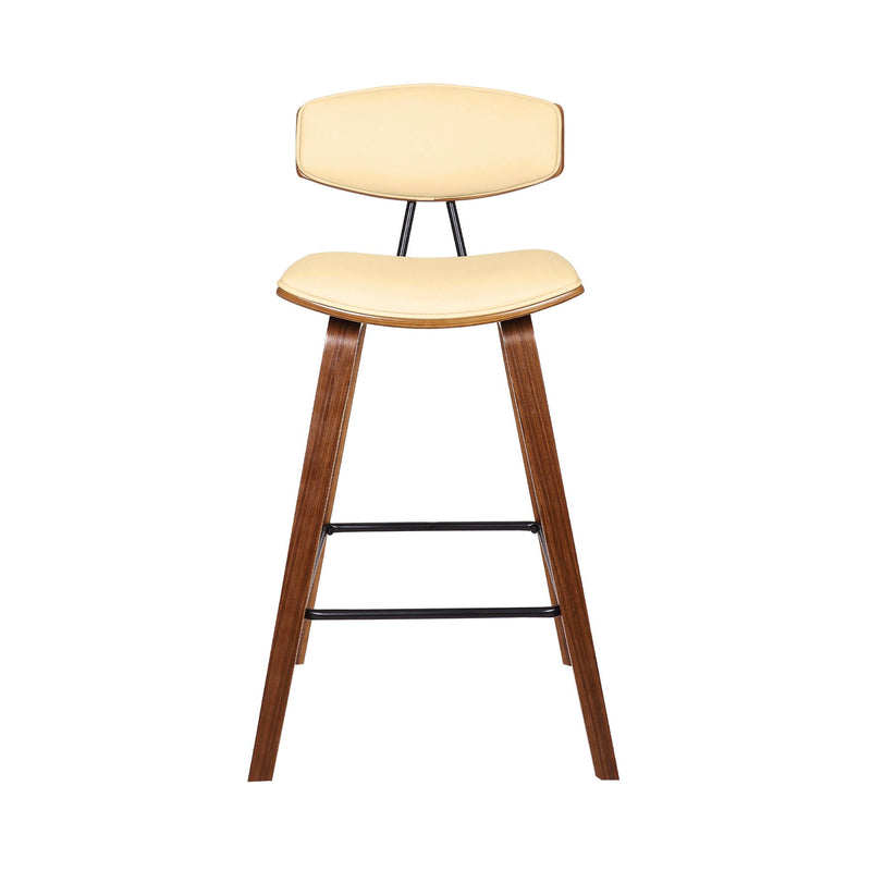 Fox 25.5" Counter Height Cream Faux Leather and Walnut Wood Mid-Century Modern Bar Stool - Furniture City (CA)l