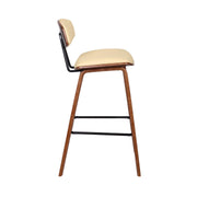 Fox 25.5" Counter Height Cream Faux Leather and Walnut Wood Mid-Century Modern Bar Stool - Furniture City (CA)l