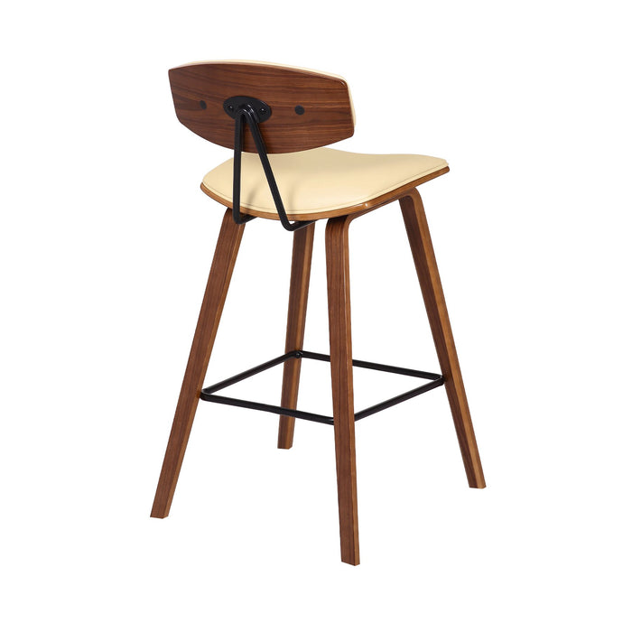 Fox 25.5" Counter Height Cream Faux Leather and Walnut Wood Mid-Century Modern Bar Stool