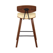 Fox 25.5" Counter Height Cream Faux Leather and Walnut Wood Mid-Century Modern Bar Stool - Furniture City (CA)l