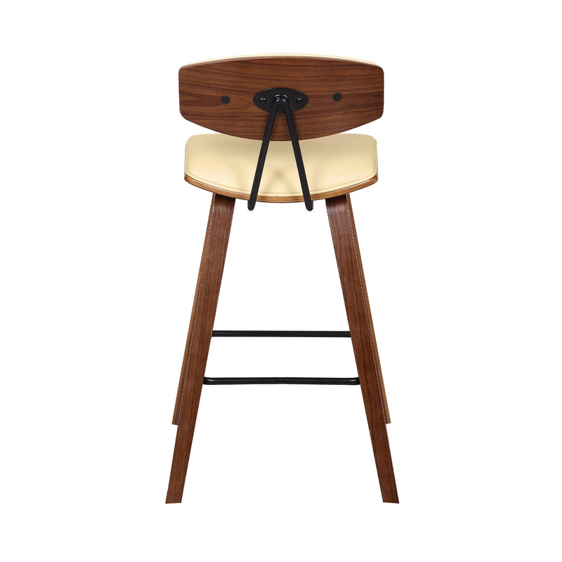Fox 25.5" Counter Height Cream Faux Leather and Walnut Wood Mid-Century Modern Bar Stool - Furniture City (CA)l