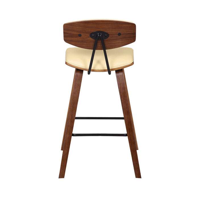 Fox 25.5" Counter Height Cream Faux Leather and Walnut Wood Mid-Century Modern Bar Stool
