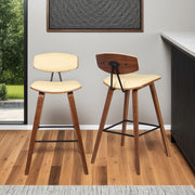 Fox 25.5" Counter Height Cream Faux Leather and Walnut Wood Mid-Century Modern Bar Stool - Furniture City (CA)l