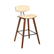 Fox 28.5" Bar Height Cream Faux Leather and Walnut Wood Mid-Century Modern Bar Stool - Furniture City (CA)l