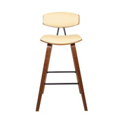Fox 28.5" Bar Height Cream Faux Leather and Walnut Wood Mid-Century Modern Bar Stool - Furniture City (CA)l
