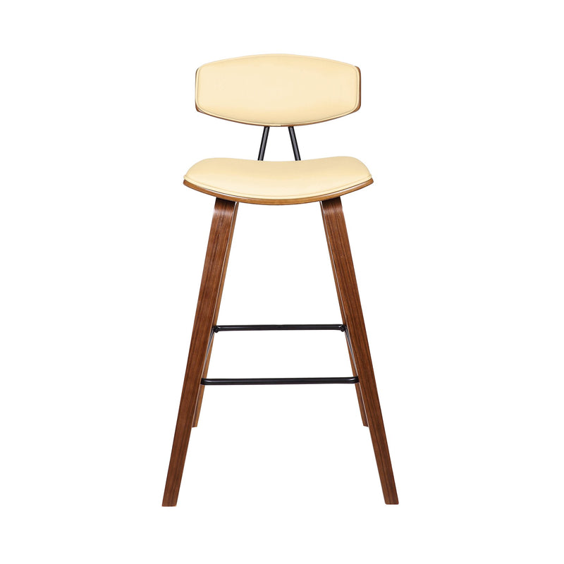 Fox 28.5" Bar Height Cream Faux Leather and Walnut Wood Mid-Century Modern Bar Stool - Furniture City (CA)l