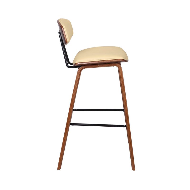 Fox 28.5" Bar Height Cream Faux Leather and Walnut Wood Mid-Century Modern Bar Stool - Furniture City (CA)l