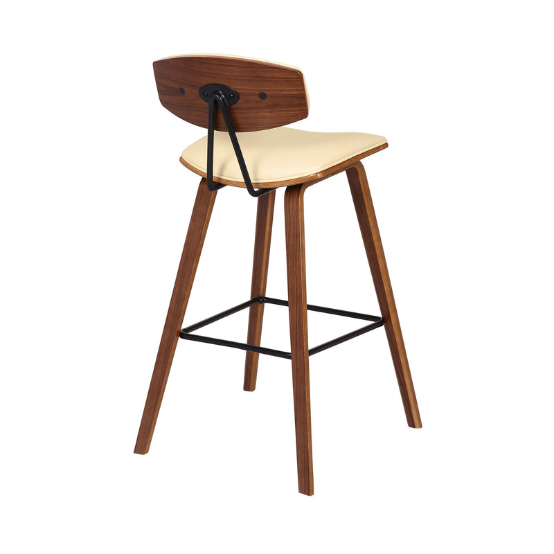Fox 28.5" Bar Height Cream Faux Leather and Walnut Wood Mid-Century Modern Bar Stool - Furniture City (CA)l
