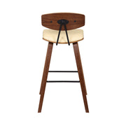 Fox 28.5" Bar Height Cream Faux Leather and Walnut Wood Mid-Century Modern Bar Stool - Furniture City (CA)l