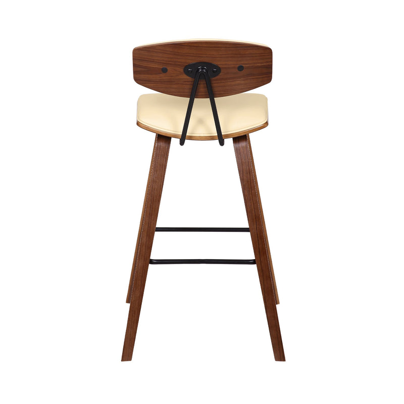 Fox 28.5" Bar Height Cream Faux Leather and Walnut Wood Mid-Century Modern Bar Stool - Furniture City (CA)l