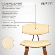 Fox 28.5" Bar Height Cream Faux Leather and Walnut Wood Mid-Century Modern Bar Stool - Furniture City (CA)l