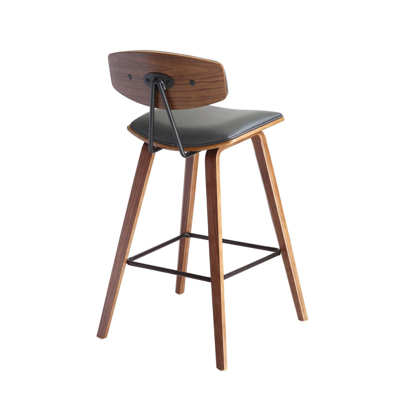 Fox 25.5" Counter Height Gray Faux Leather and Walnut Wood Mid-Century Modern Bar Stool - Furniture City (CA)l