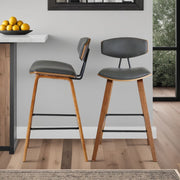 Fox 25.5" Counter Height Gray Faux Leather and Walnut Wood Mid-Century Modern Bar Stool - Furniture City (CA)l