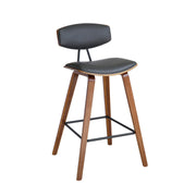 Fox 28.5" Bar Height Gray Faux Leather and Walnut Wood Mid-Century Modern Bar Stool - Furniture City (CA)l